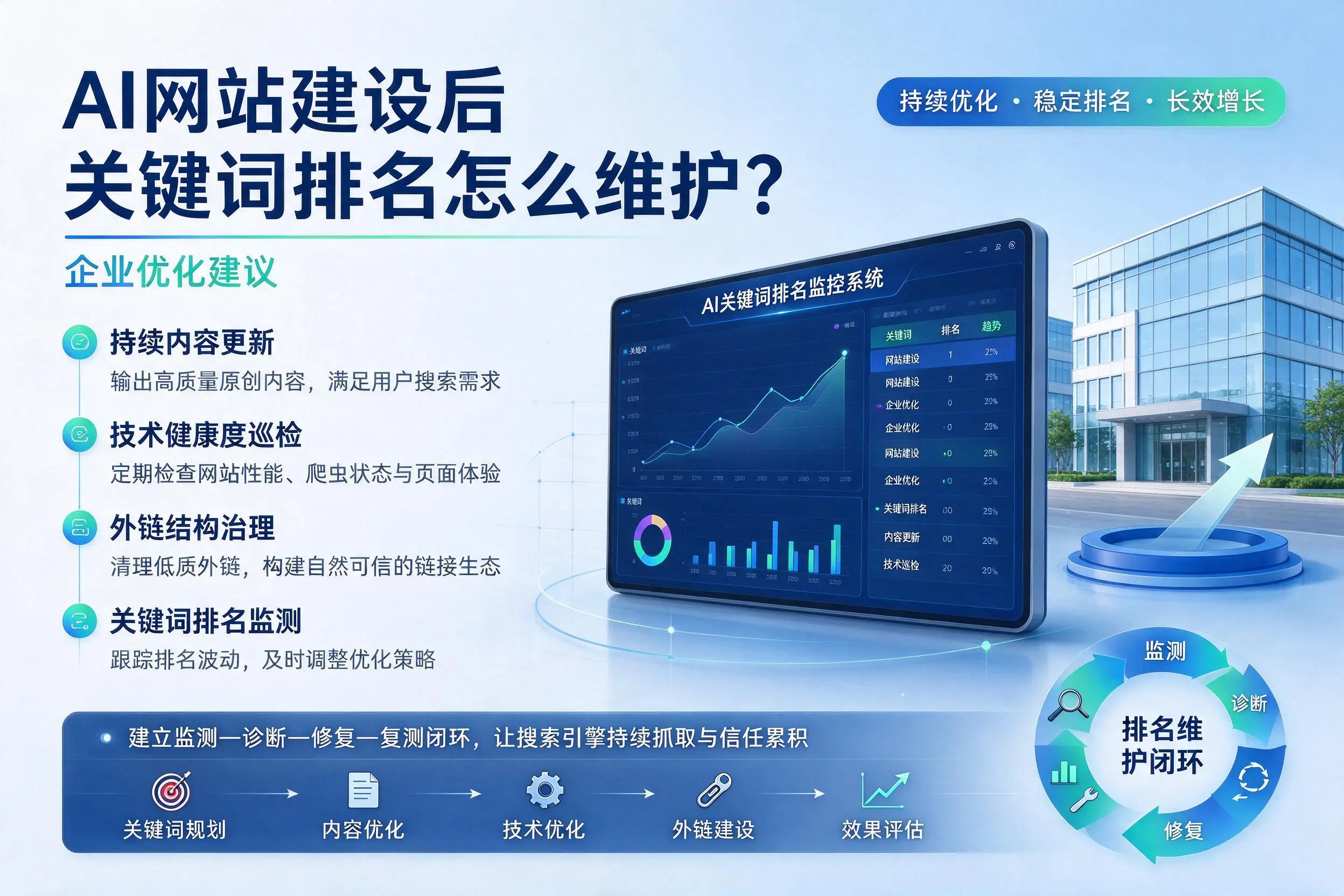 AI网站建设后关键词排名怎么维护?孝感企业优化建议